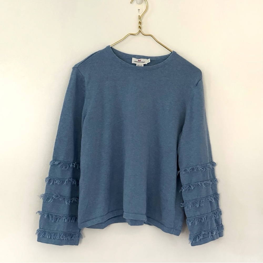 Vineyard Vines Fringe Sleeve Cotton Crew Neck Sweater